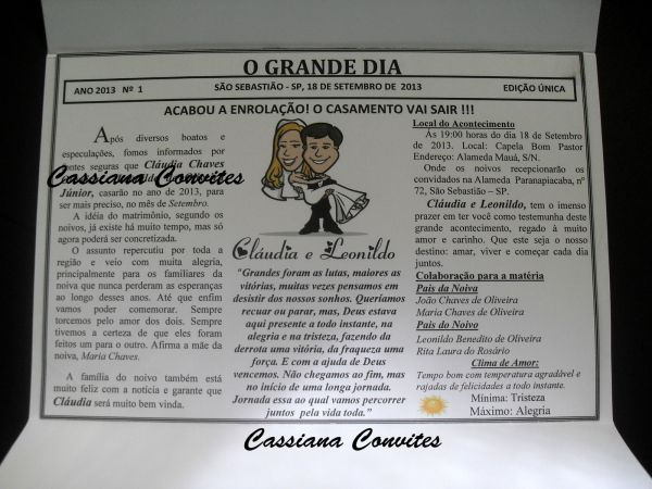 Convite de Casamento com Envelope Jornal
