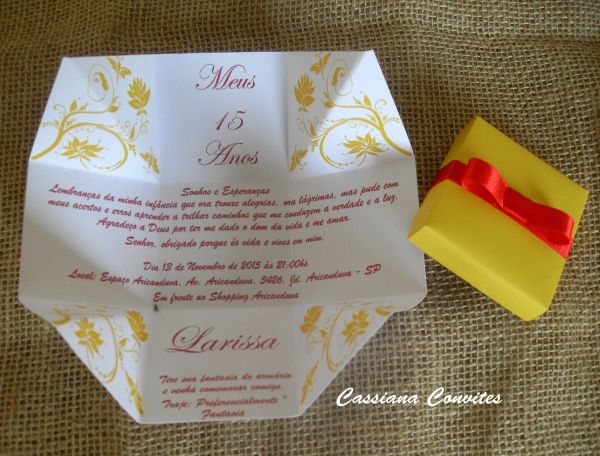 Convite de 15 Anos Floral Amarelo e Vermelho